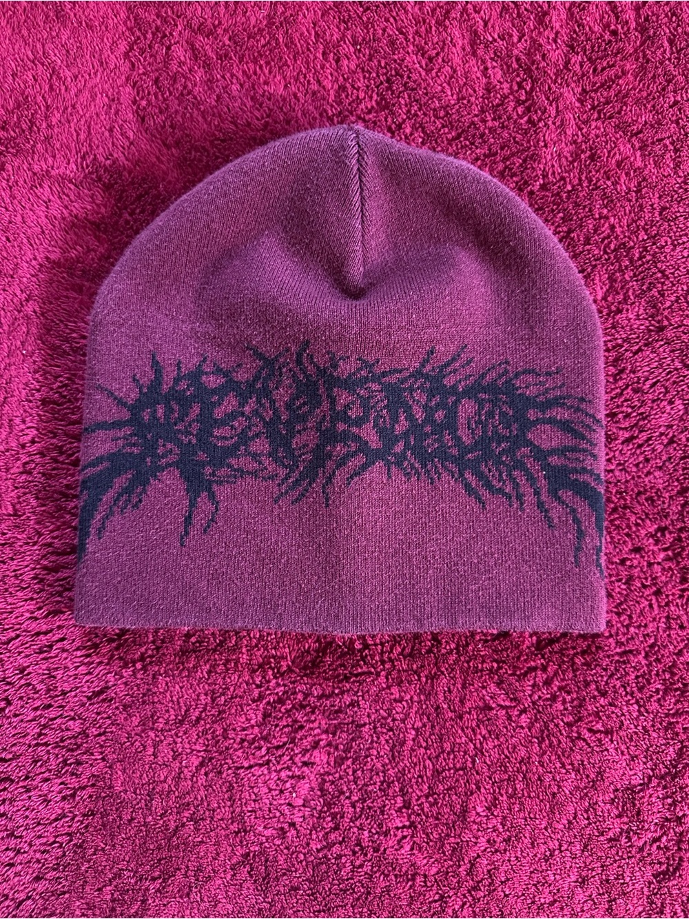 Revenge Clothing Maroon Beanie with Black Metal Graphic